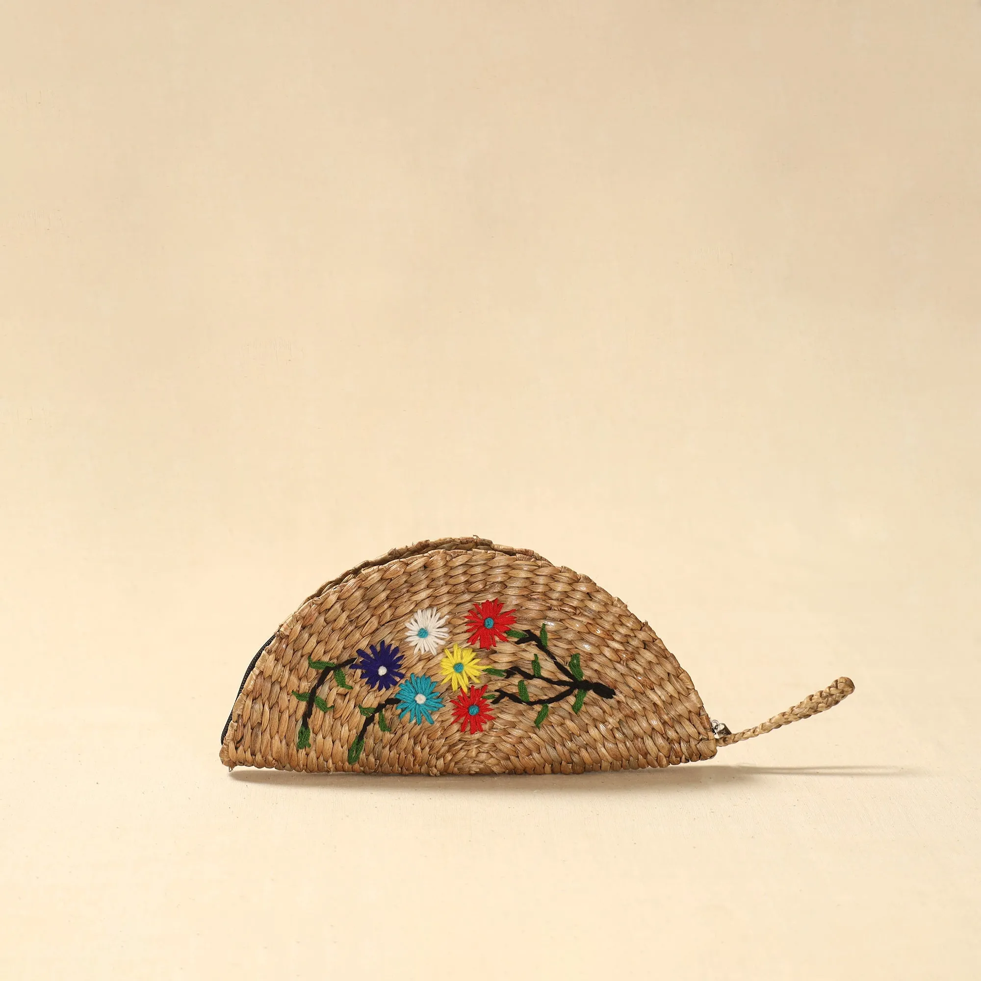 Beige - Handcrafted Natural Water Hyacinth Reed Hand Embroidered Clutch 09 sold by Itokri