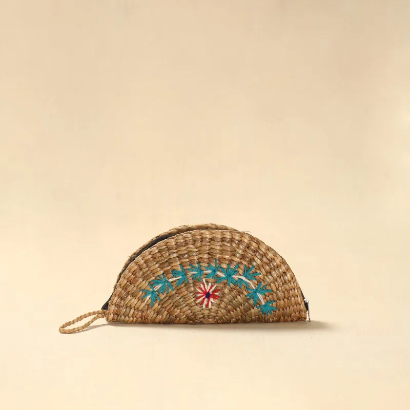 Beige - Handcrafted Natural Water Hyacinth Reed Hand Embroidered Clutch 08 sold by Itokri