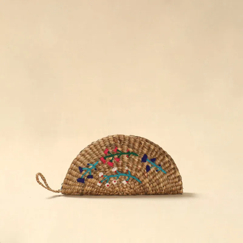 Beige - Handcrafted Natural Water Hyacinth Reed Hand Embroidered Clutch 06 made by Itokri