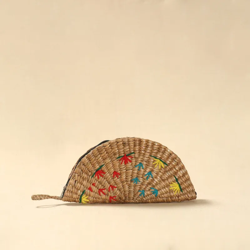 Beige - Handcrafted Natural Water Hyacinth Reed Hand Embroidered Clutch 04 made by Itokri