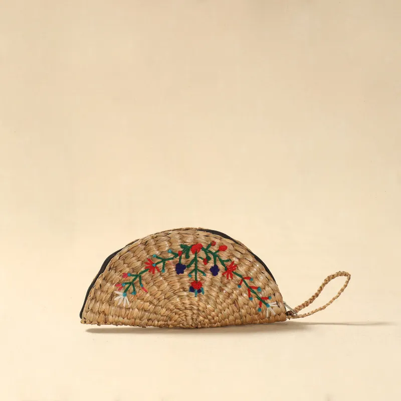 Beige - Handcrafted Natural Water Hyacinth Reed Hand Embroidered Clutch 03 made by Itokri