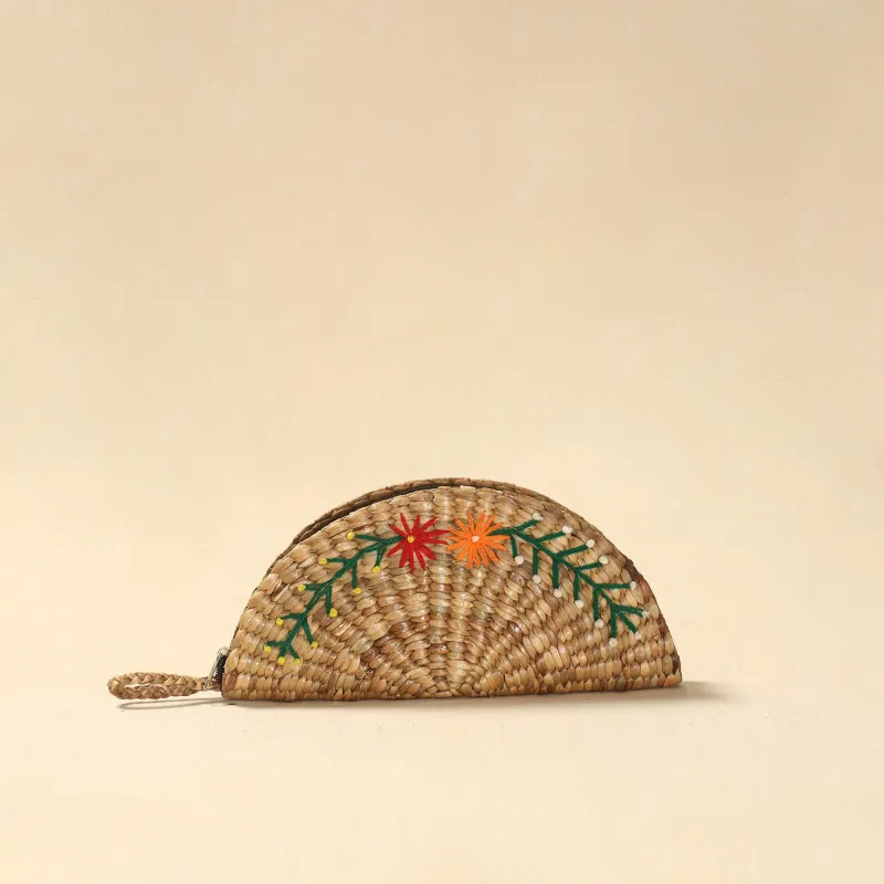 Beige - Handcrafted Natural Water Hyacinth Reed Hand Embroidered Clutch 02 sold by Itokri