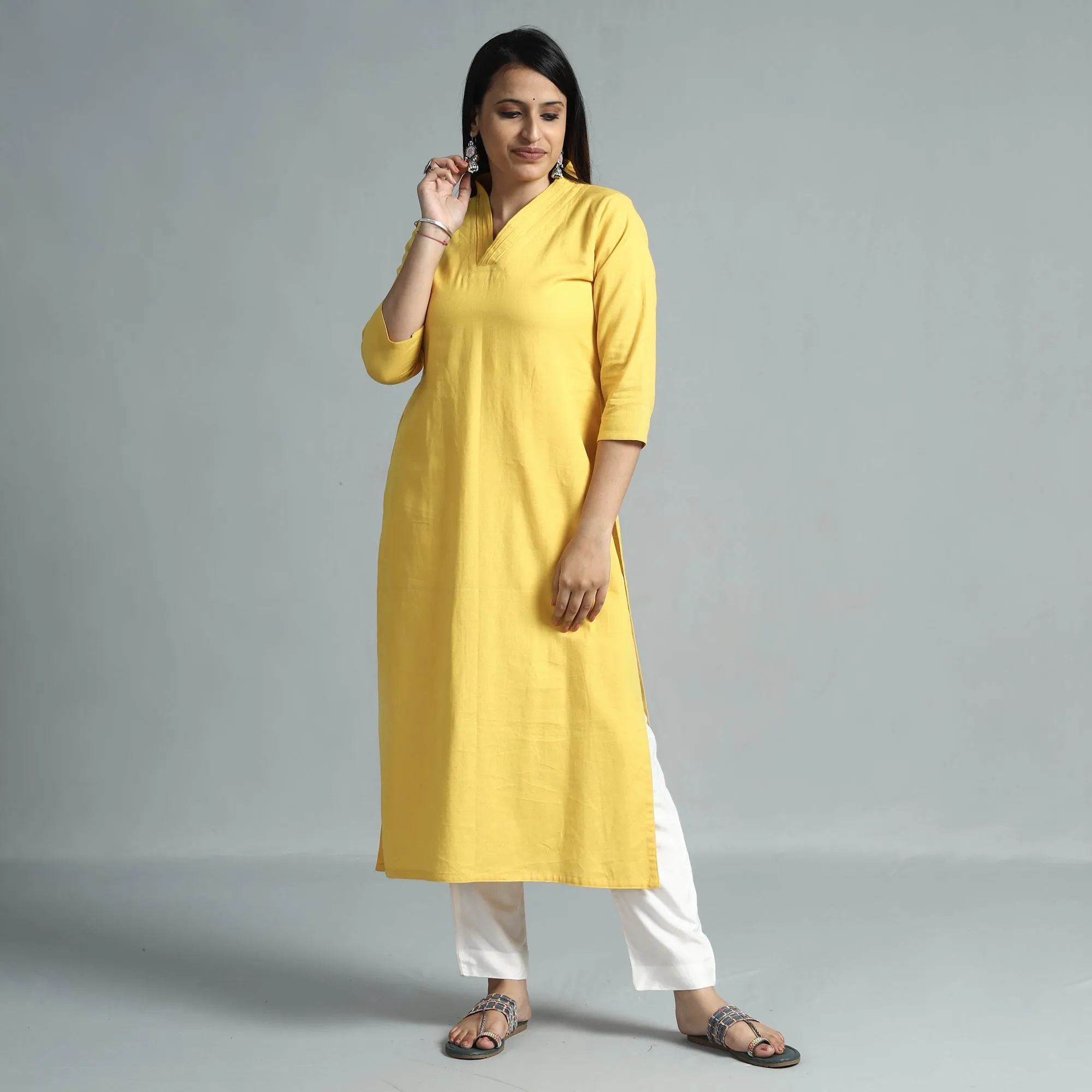Yellow Plain Flex Cotton Kurta sold by Itokri product image thumbnail 2
