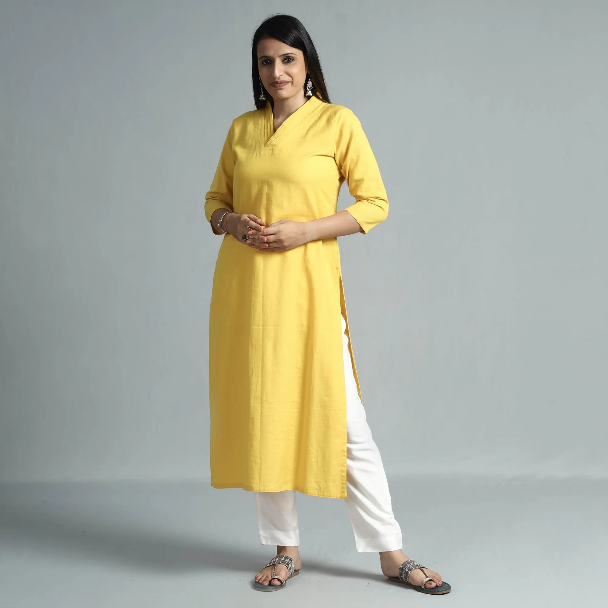 Yellow Plain Flex Cotton Kurta sold by Itokri product image thumbnail 3