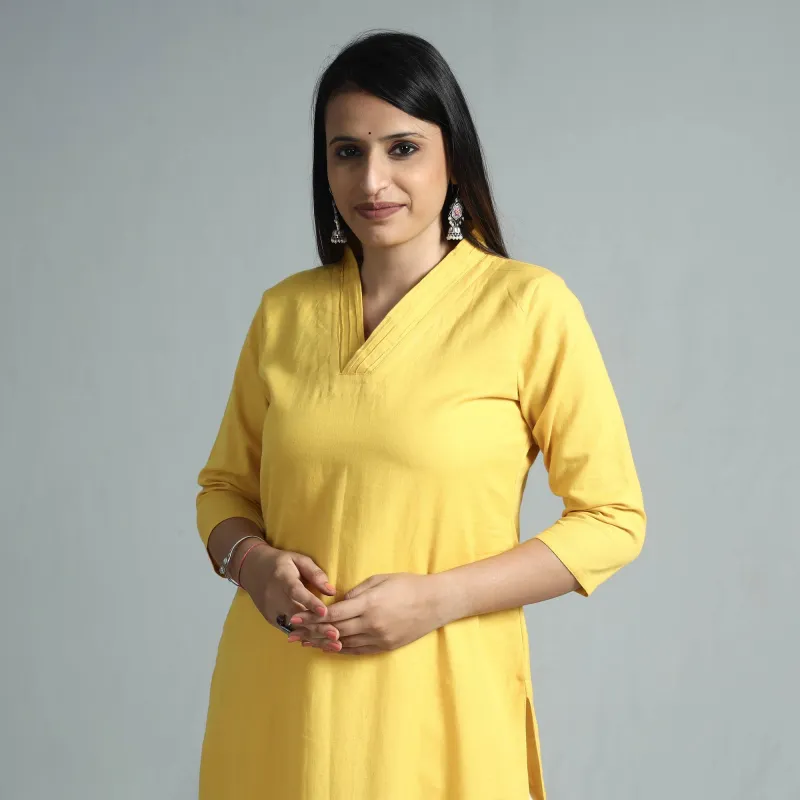 Yellow Plain Flex Cotton Kurta made by Itokri