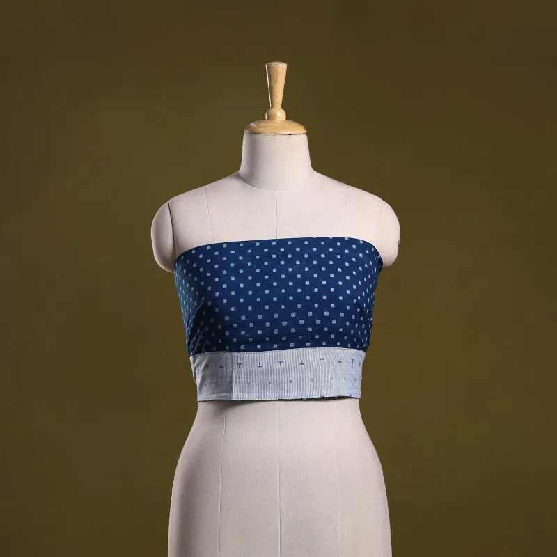 Blue - Indigo Block Print Cotton Bagru Blouse Piece 68 made by Itokri