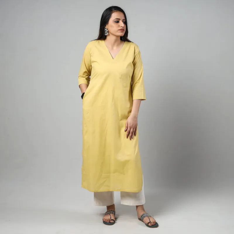 Light Yellow Plain Cotton Long Kurta sold by Itokri
