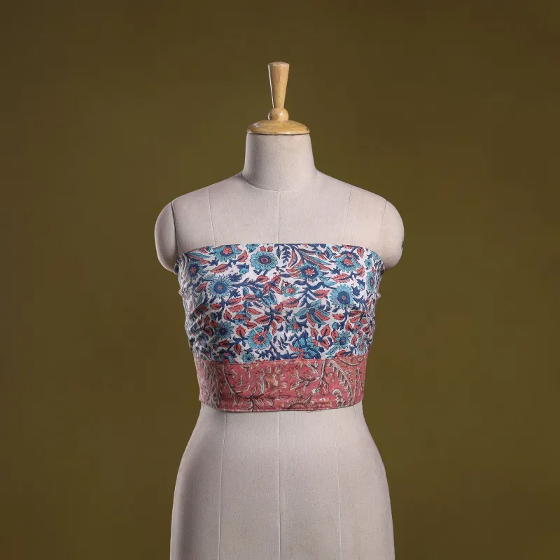 Blue - Hand Block Print Cotton Sanganeri Blouse Piece 81 made by Itokri