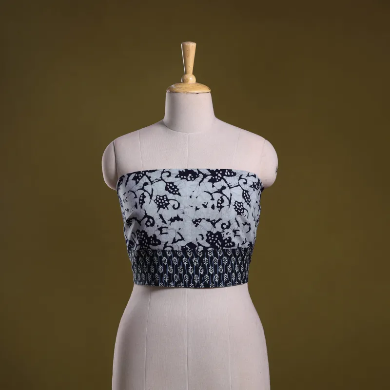 Grey - Cotton Hand Block Batik Print Blouse Piece 63 made by Itokri