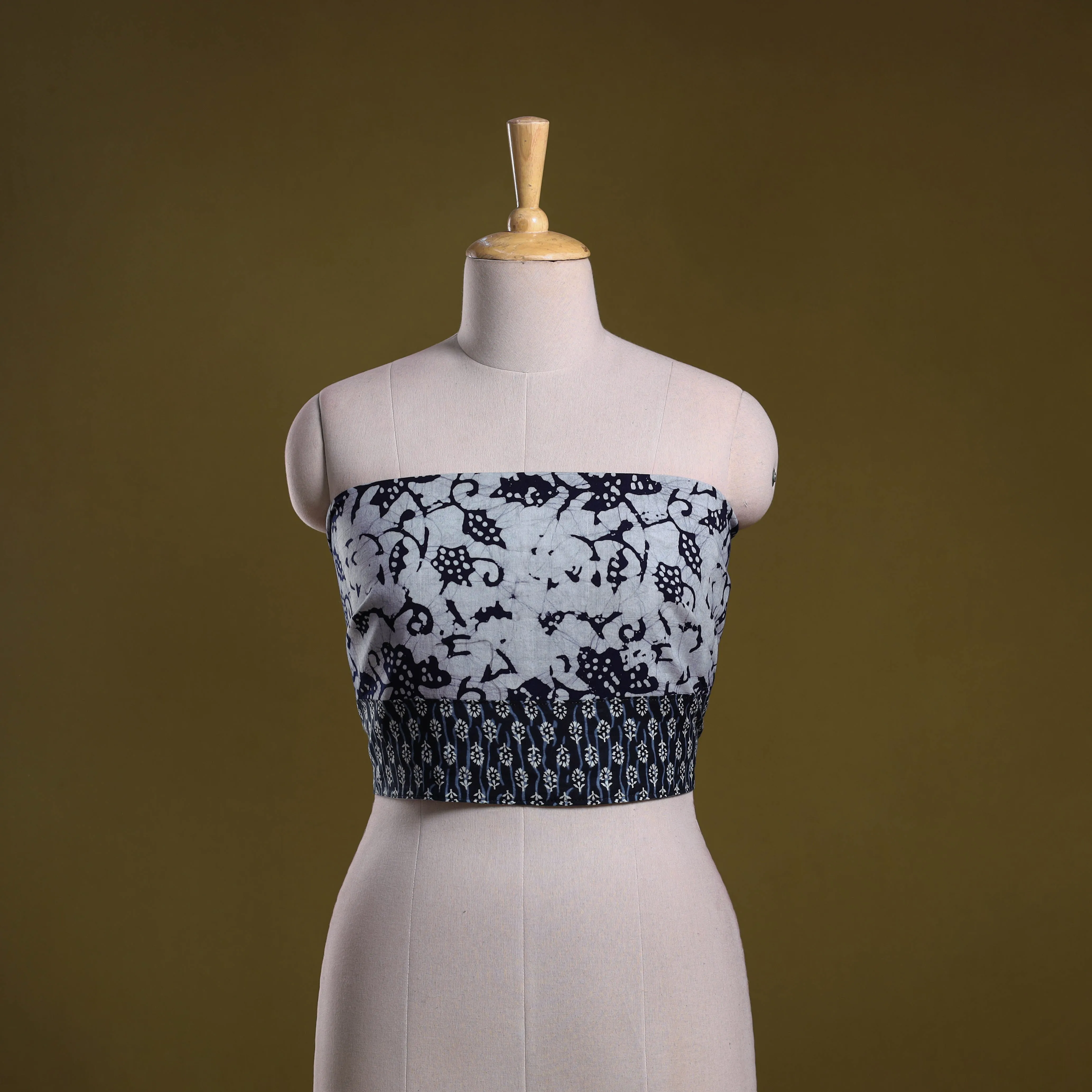 Grey - Cotton Hand Block Batik Print Blouse Piece 63 sold by Itokri