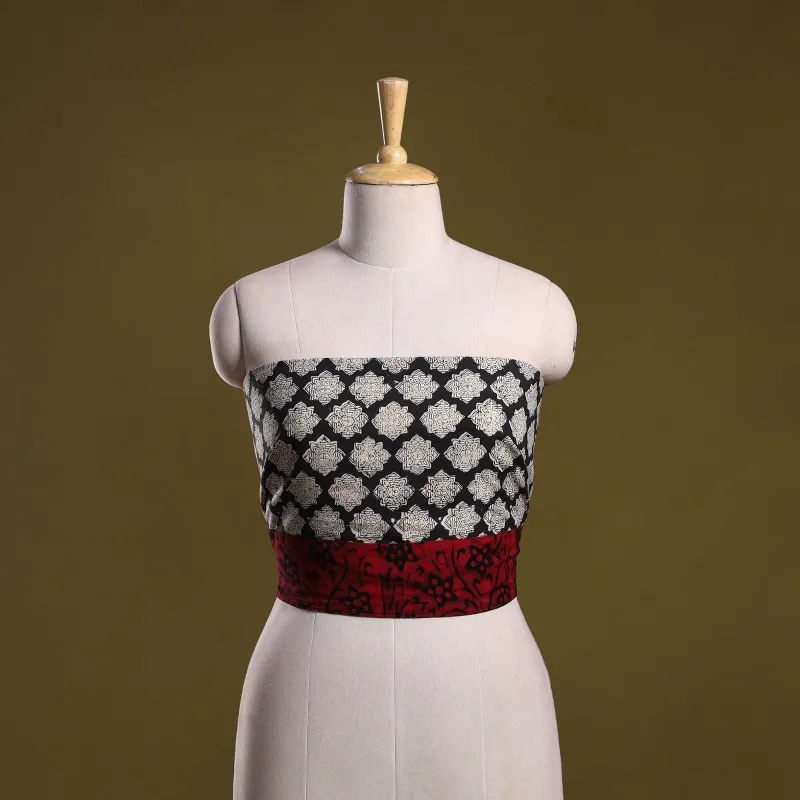 Black - Hand Block Print Cotton Bagru Blouse Piece 57 made by Itokri