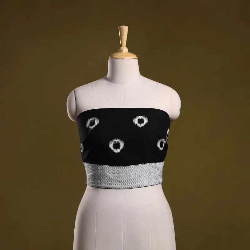 Black - Handloom Cotton Pochampally Double Ikat Blouse Piece 32 made by Itokri