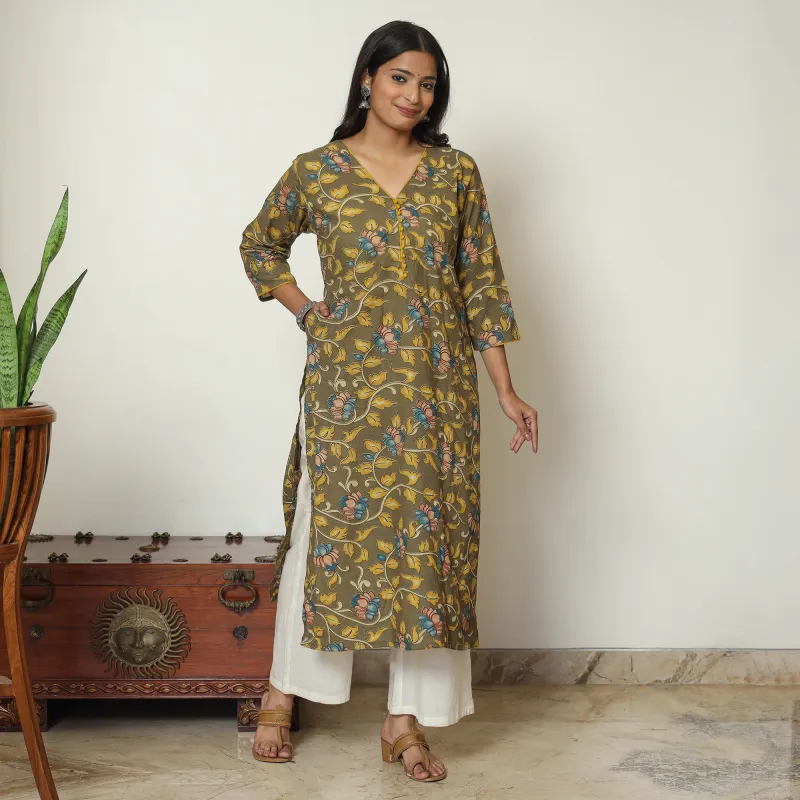 Brown - Kalamkari Printed Cotton Straight Kurta 21 sold by Itokri