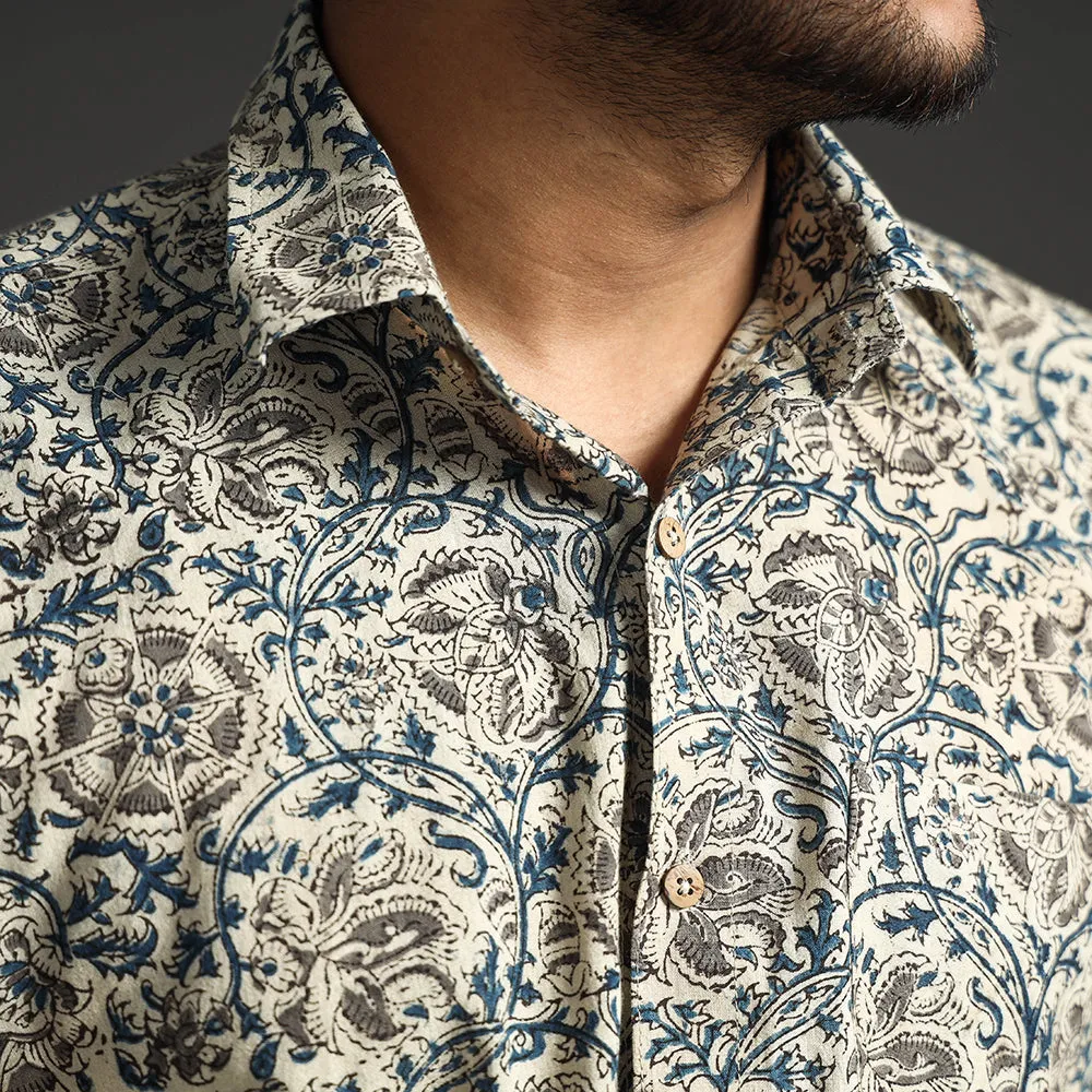Beige - Premium Pedana Kalamkari Block Printed Cotton Men Full Sleeve Shirt sold by Itokri product image thumbnail 5