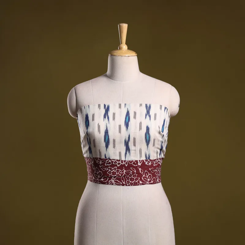 White - Cotton Pochampally Ikat Blouse Piece 29 made by Itokri