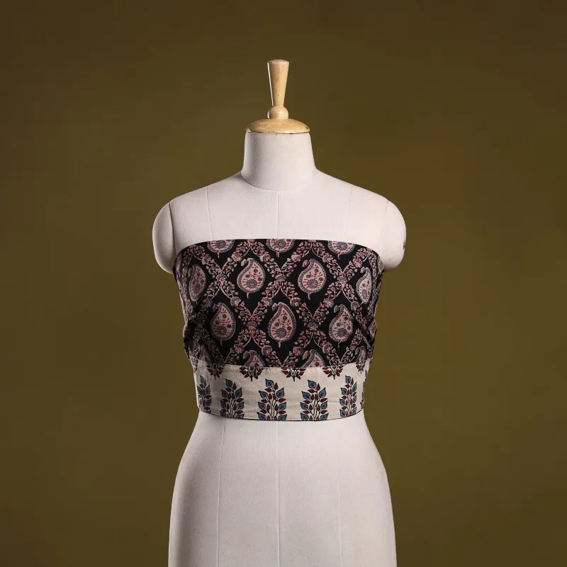 Black - Block Print Cotton Ajrakh Blouse Piece 19 made by Itokri