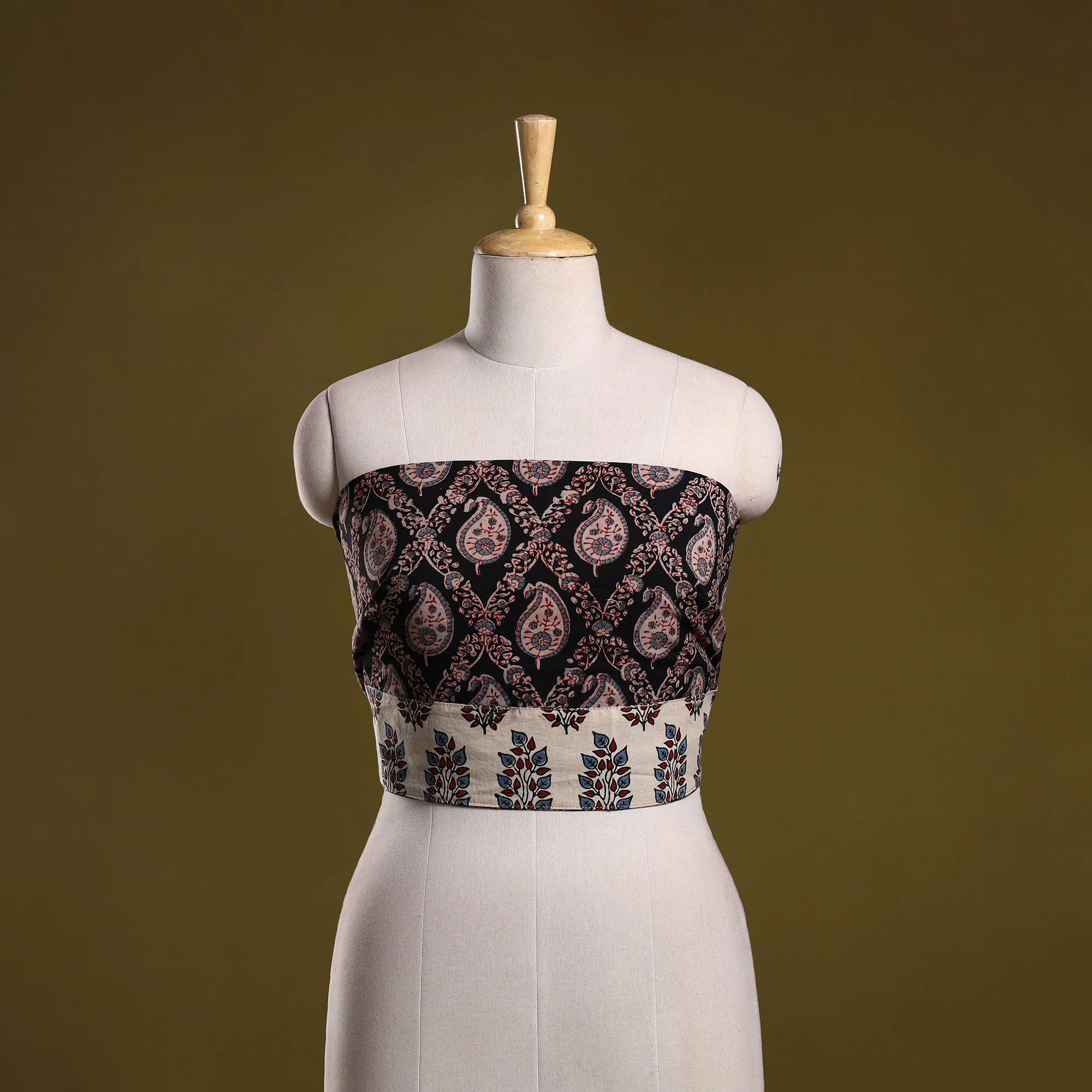 Black - Block Print Cotton Ajrakh Blouse Piece 19 sold by Itokri