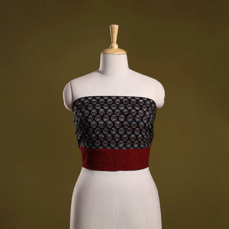 Black - Block Print Cotton Ajrakh Blouse Piece 17 made by Itokri