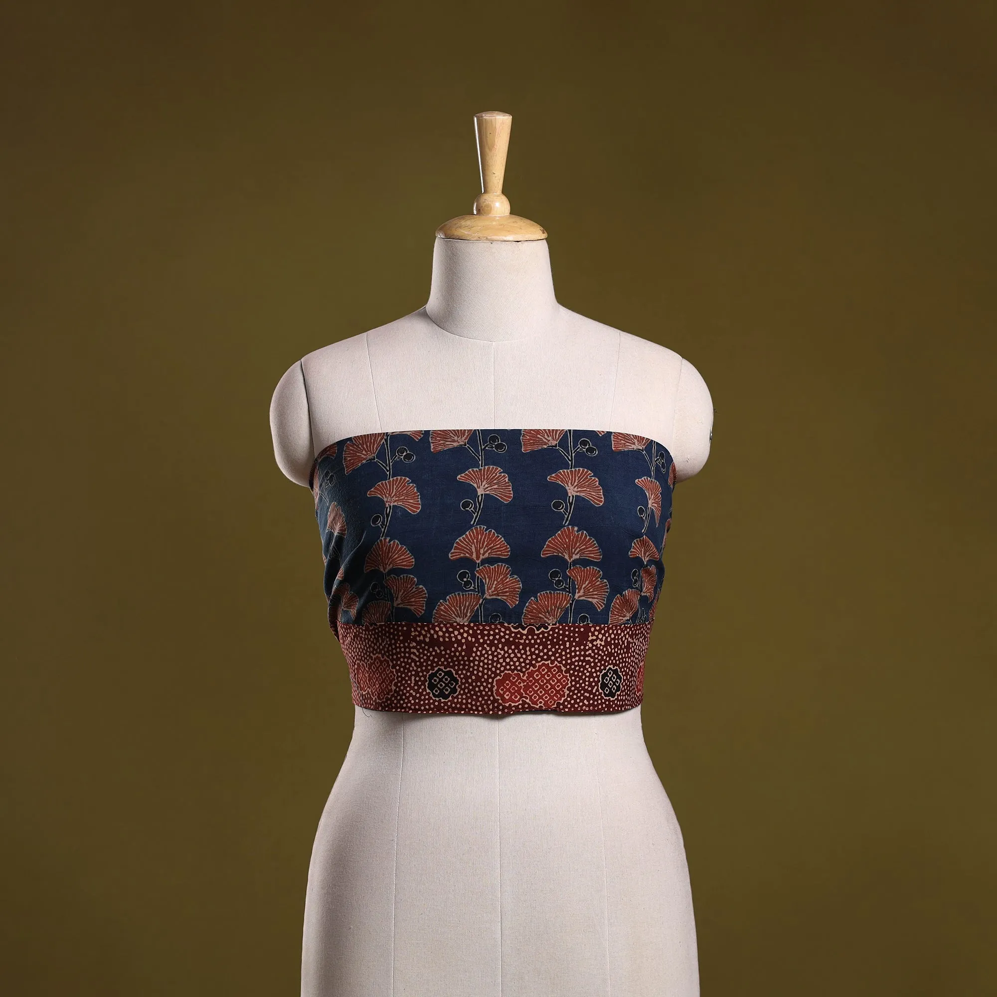Blue - Block Print Cotton Ajrakh Blouse Piece 16 sold by Itokri