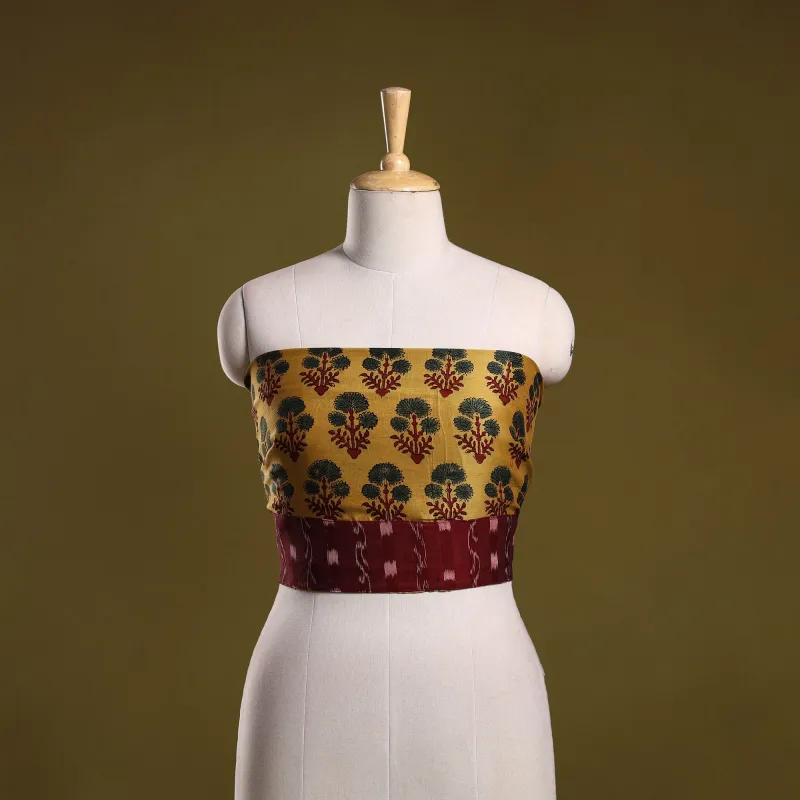 Yellow - Block Print Cotton Ajrakh Blouse Piece 08 made by Itokri