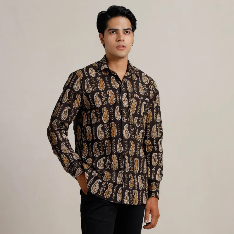 Black - Bagru Block Printed Cotton Men Full Sleeve Shirt 07 sold by Itokri