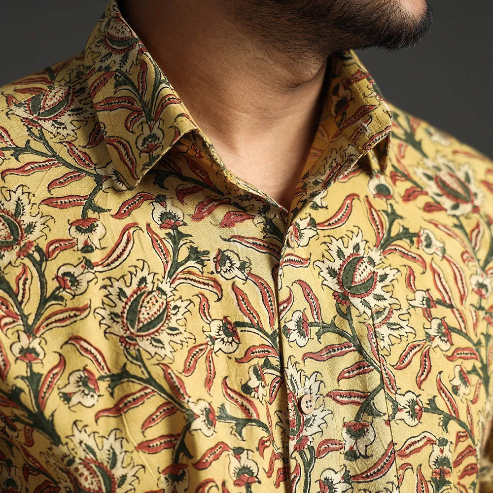 Yellow - Premium Pedana Kalamkari Block Printed Cotton Men Full Sleeve Shirt sold by Itokri product image thumbnail 5