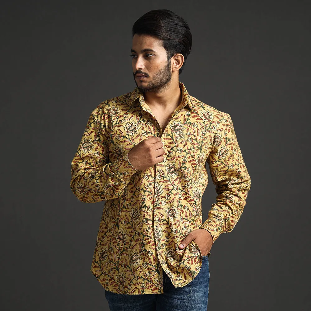 Yellow - Premium Pedana Kalamkari Block Printed Cotton Men Full Sleeve Shirt sold by Itokri product image thumbnail 3