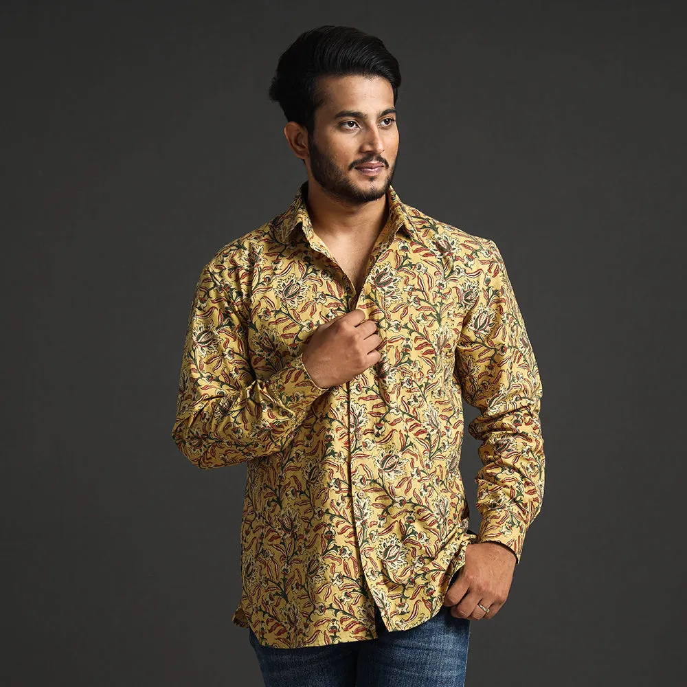 Yellow - Premium Pedana Kalamkari Block Printed Cotton Men Full Sleeve Shirt sold by Itokri product image thumbnail 2