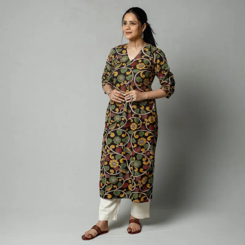 Black - Kalamkari Printed Cotton Kurta made by Itokri