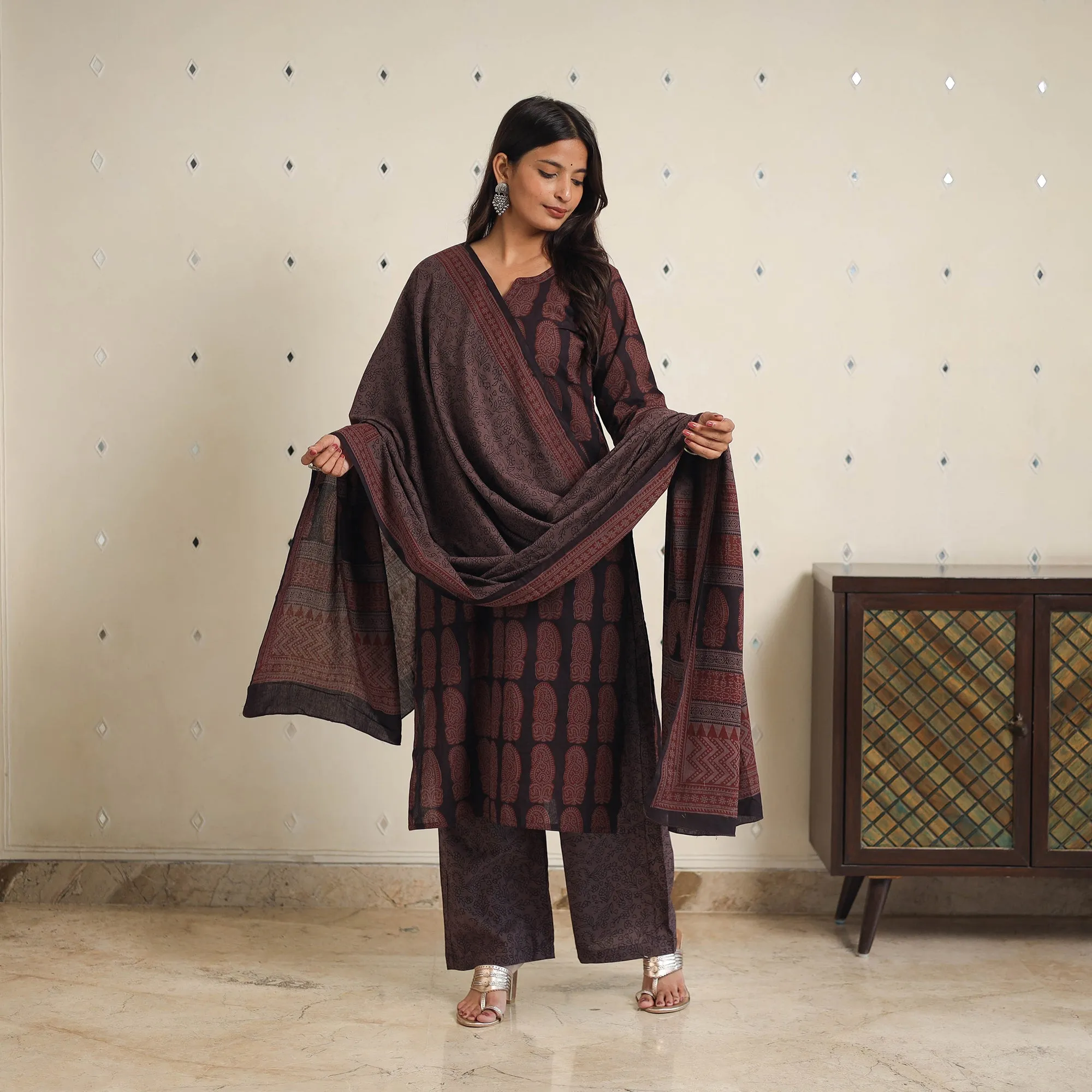 Brown - Bagh Print Cotton Suit Set (Set of 3) 05 sold by Itokri product image thumbnail 2
