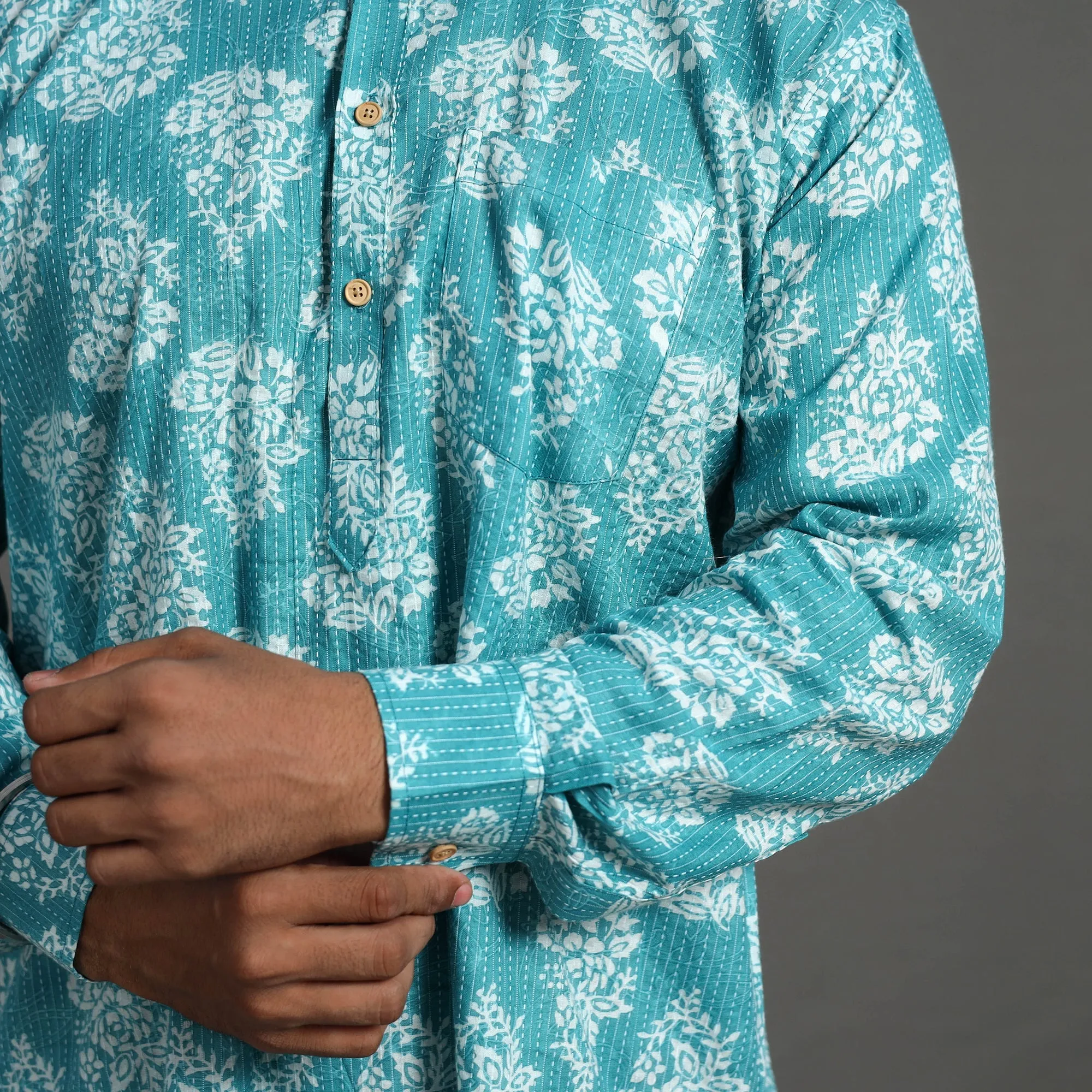 Kantha Stitch Cotton Short Jaipur Kurta for Men 03 sold by Itokri product image thumbnail 4
