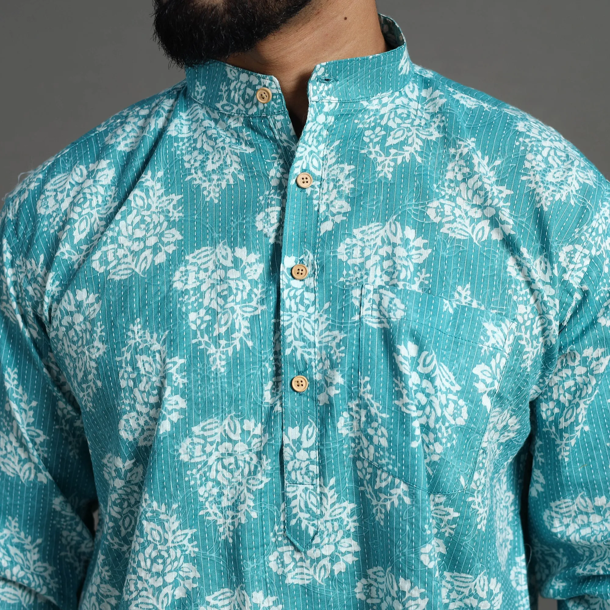 Kantha Stitch Cotton Short Jaipur Kurta for Men 03 sold by Itokri product image thumbnail 3