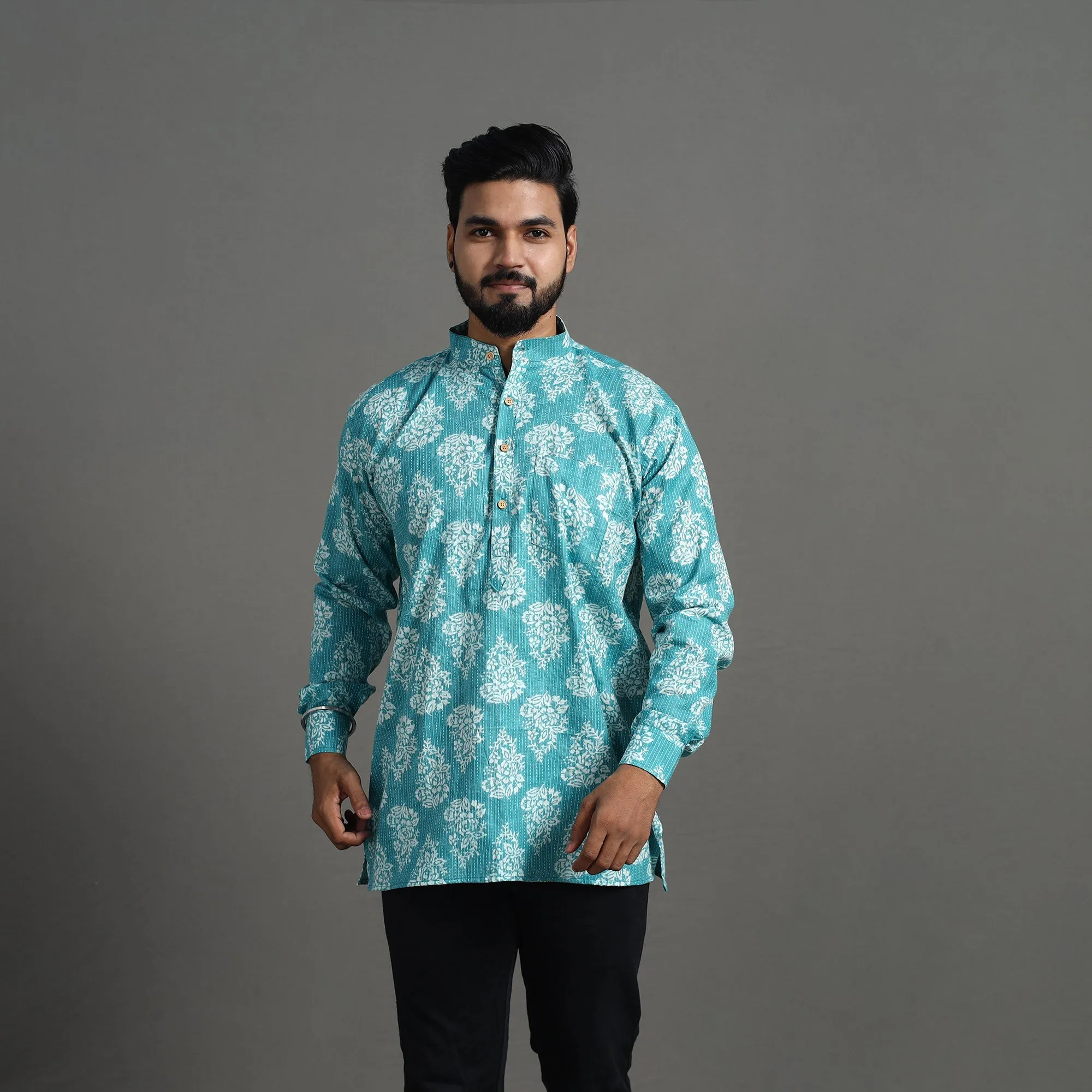 Kantha Stitch Cotton Short Jaipur Kurta for Men 03 sold by Itokri