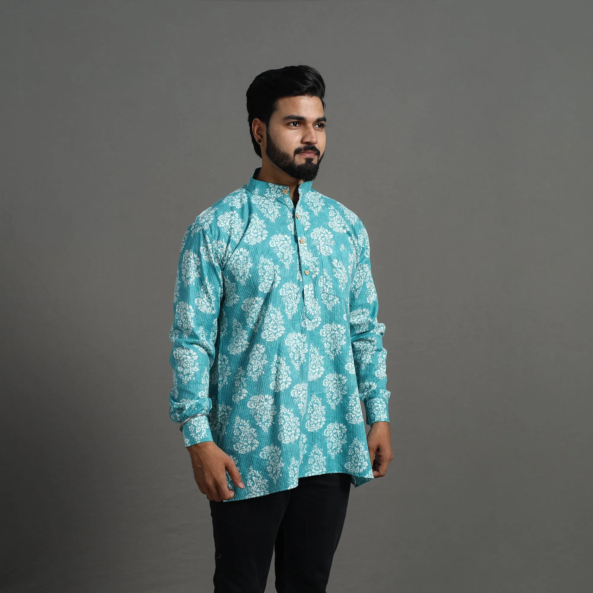 Kantha Stitch Cotton Short Jaipur Kurta for Men 03 sold by Itokri product image thumbnail 2