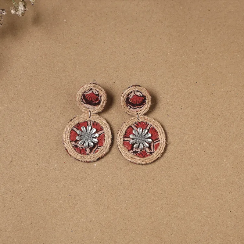 Red - Noseen Jute Fabart Handmade Earrings sold by Itokri