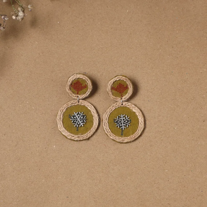 Green - Farah Jute Fabart Handmade Earrings made by Itokri