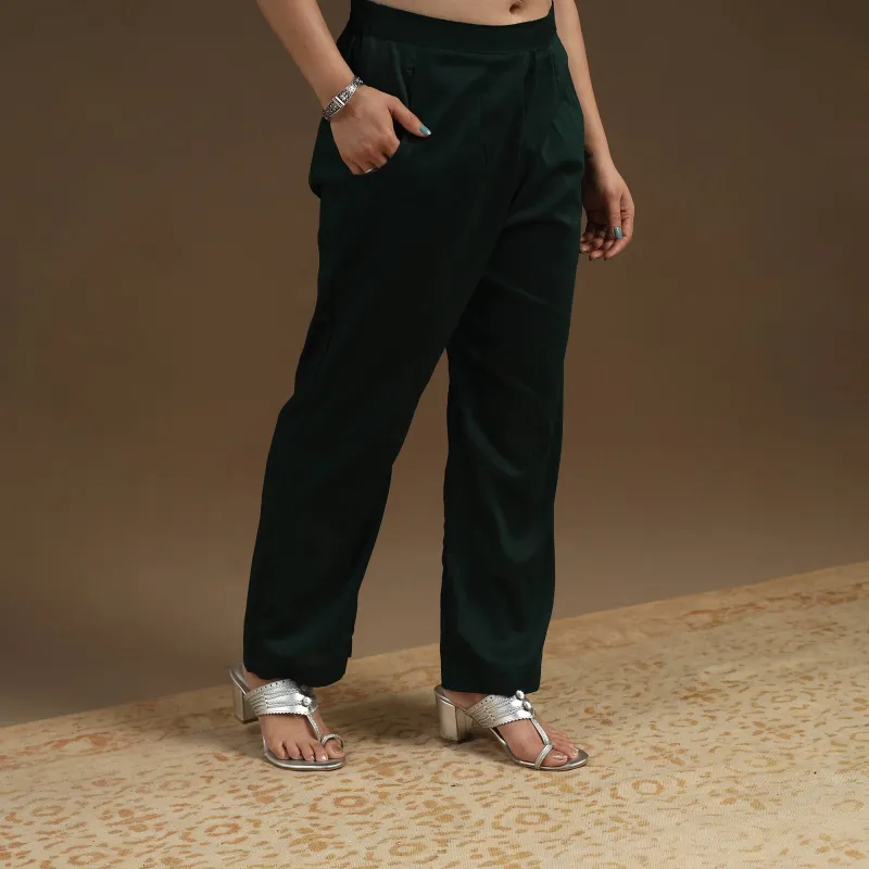Green - Slub Silk Plain Palazzo Pant 03 made by Itokri