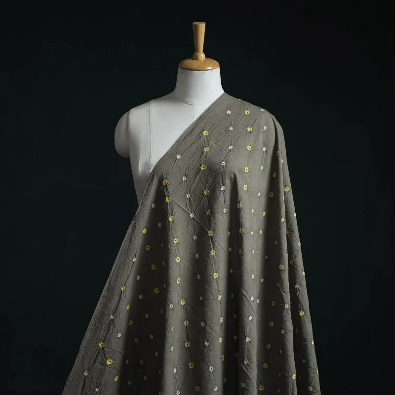 Grey - Kutch Tie-Dye Pure Mul Cotton Bandhani Fabric 08 made by Itokri