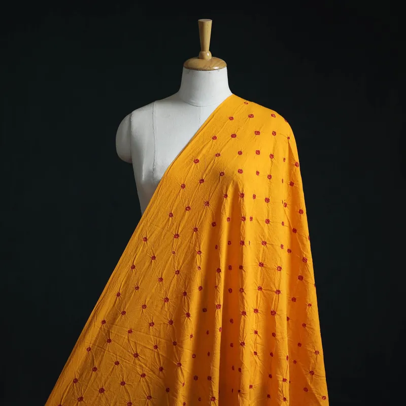 Yellow - Kutch Tie-Dye Pure Mul Cotton Bandhani Fabric 05 made by Itokri