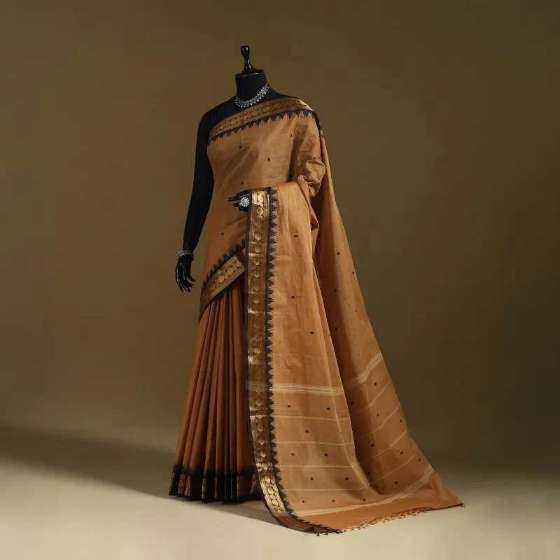 Brown - Thread Buti Cotton Kanchipuram Saree with Border 46 sold by Itokri
