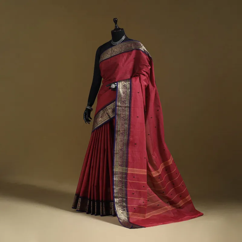 Red - Thread Buti Cotton Kanchipuram Saree with Border 39 sold by Itokri