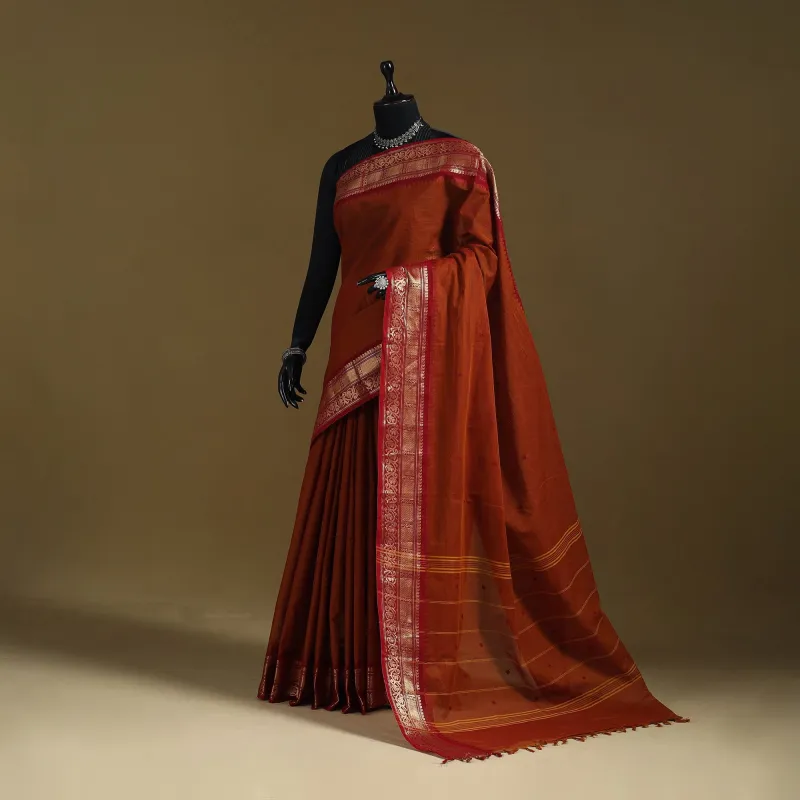 Brown - Thread Buti Cotton Kanchipuram Saree with Border 35 made by Itokri