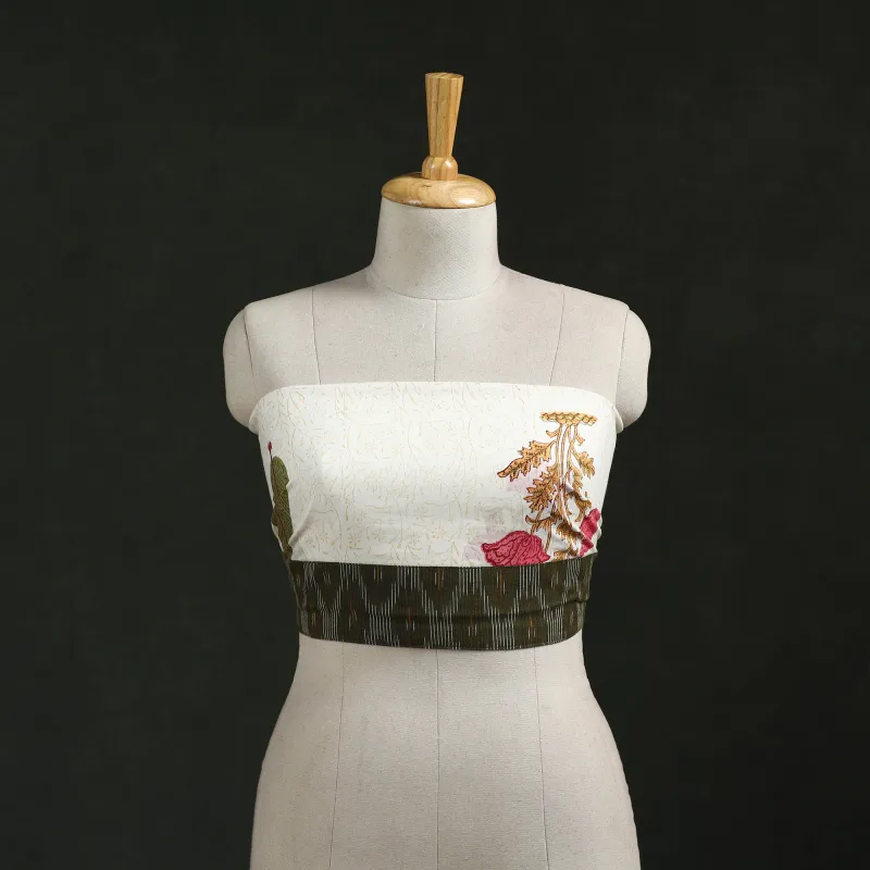 White - Block Print Cotton Sanganeri Blouse Piece 12 made by Itokri