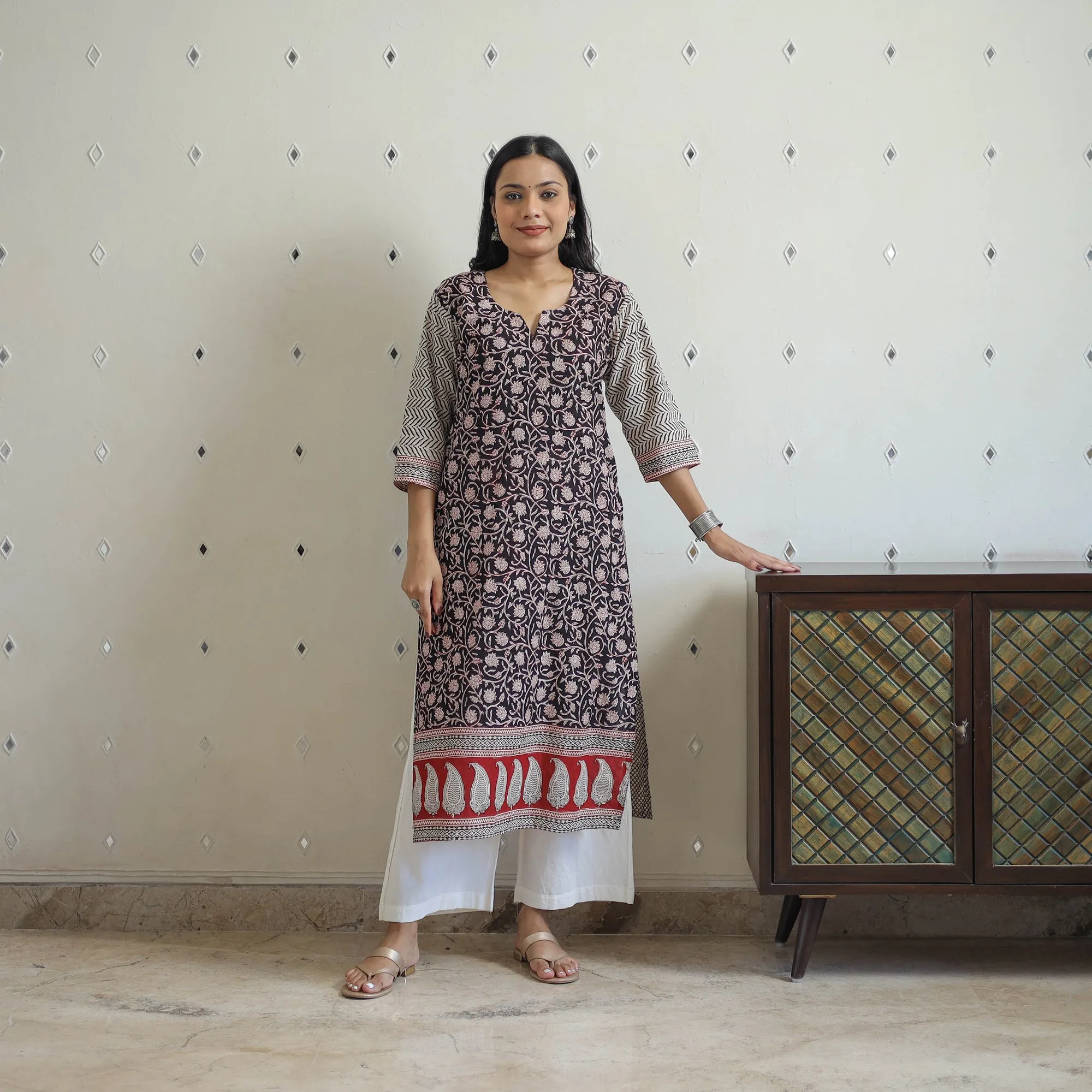 Black - Block Print Cotton Straight Bagh Kurta 08 sold by Itokri product image thumbnail 2