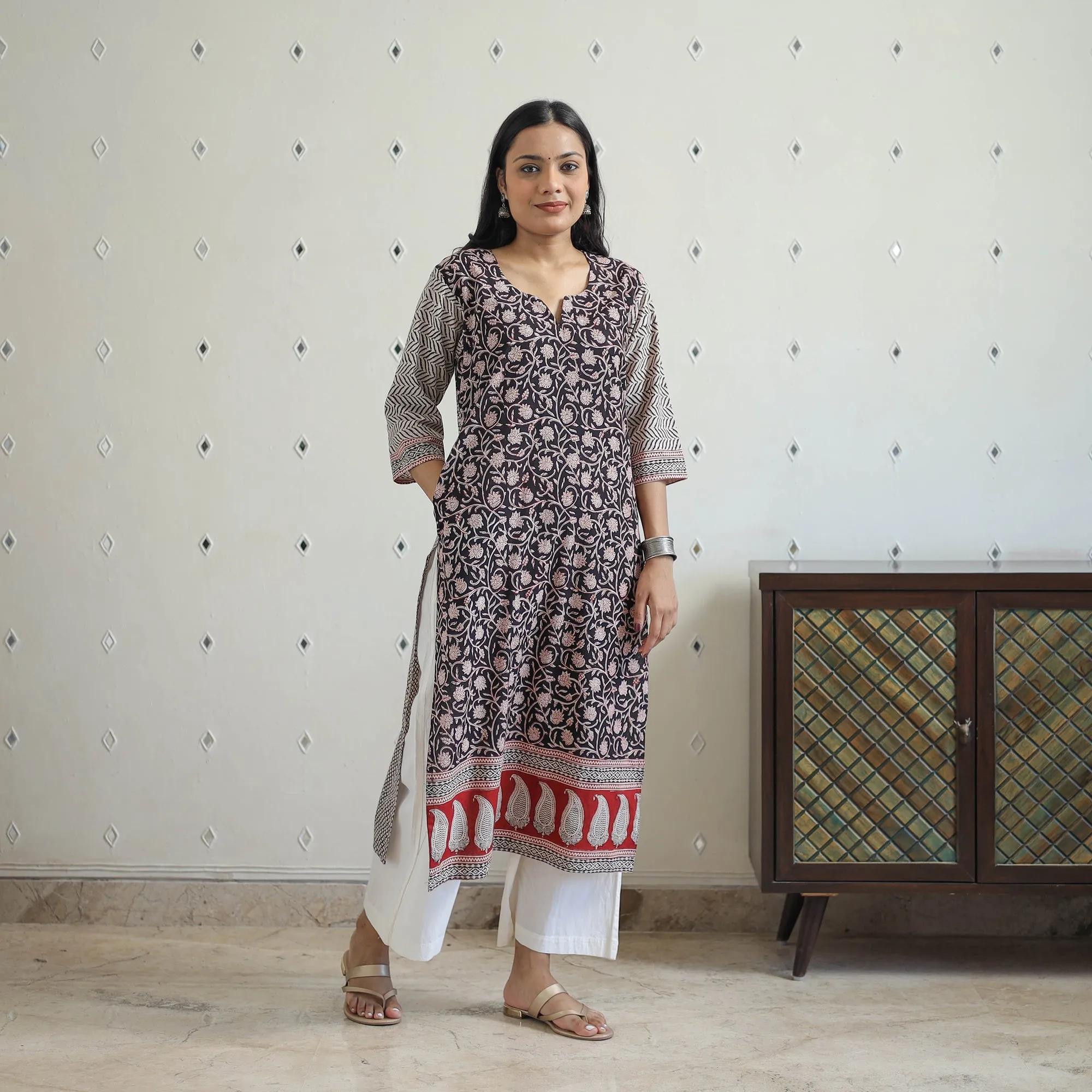 Black - Block Print Cotton Straight Bagh Kurta 08 sold by Itokri product image thumbnail 3