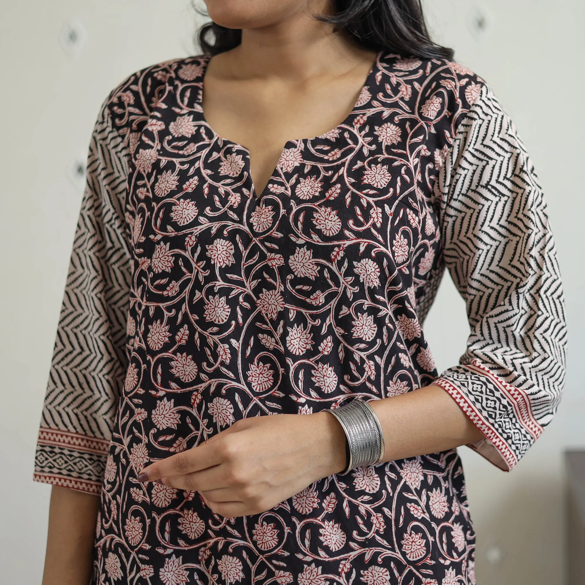 Black - Block Print Cotton Straight Bagh Kurta 08 sold by Itokri product image thumbnail 5