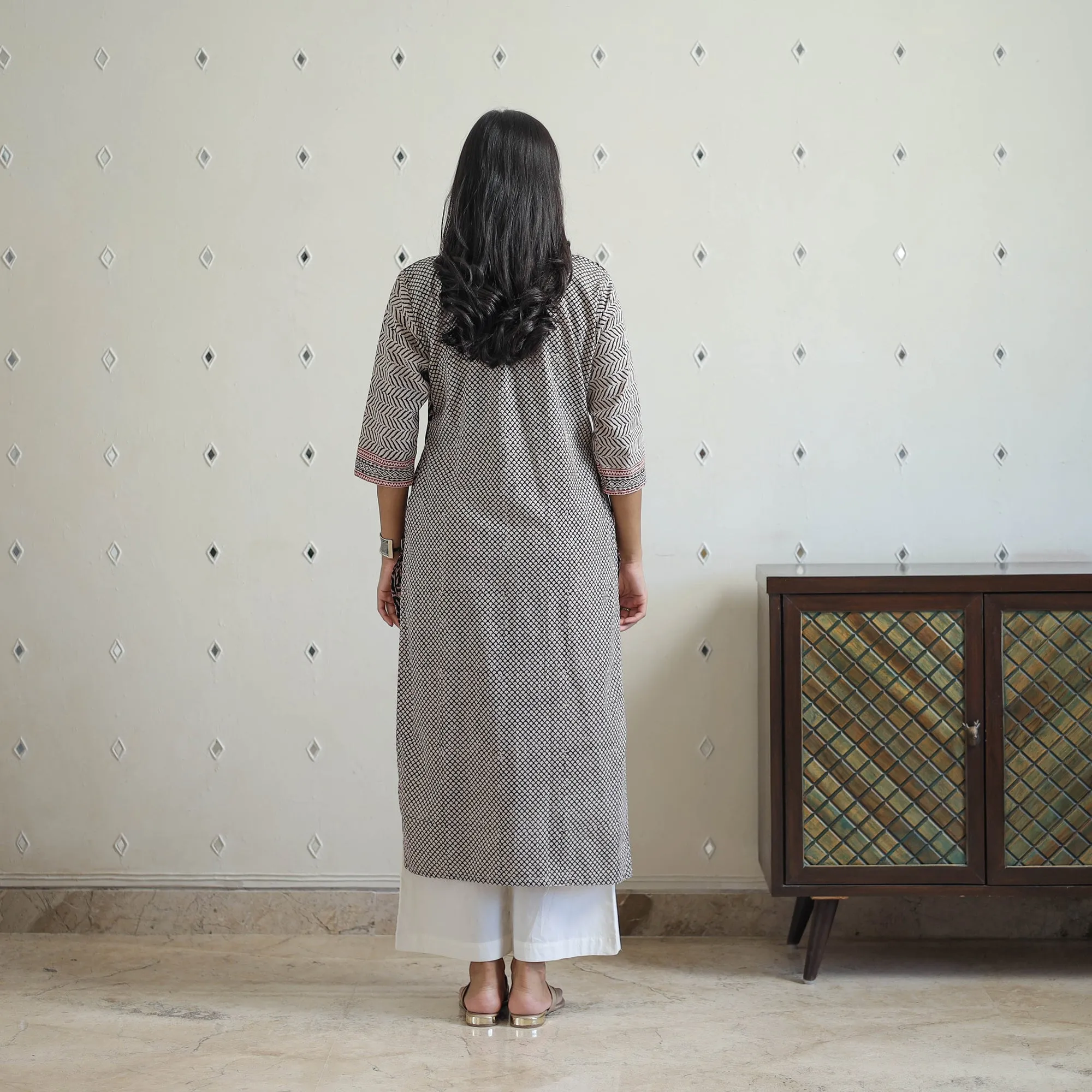 Black - Block Print Cotton Straight Bagh Kurta 08 sold by Itokri product image thumbnail 4