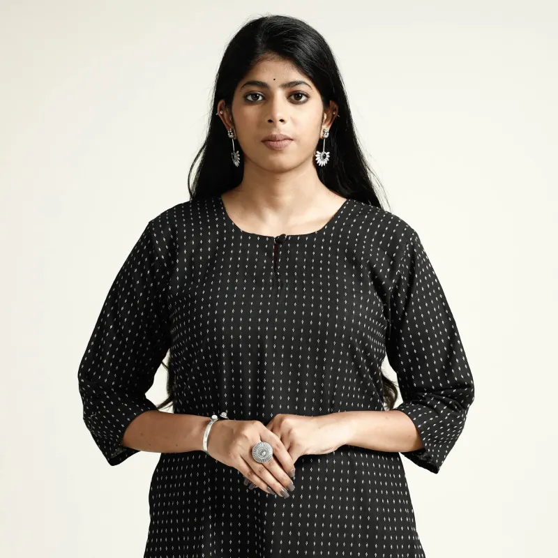 Black - Cotton Straight Jacquard Kurta 16 made by Itokri