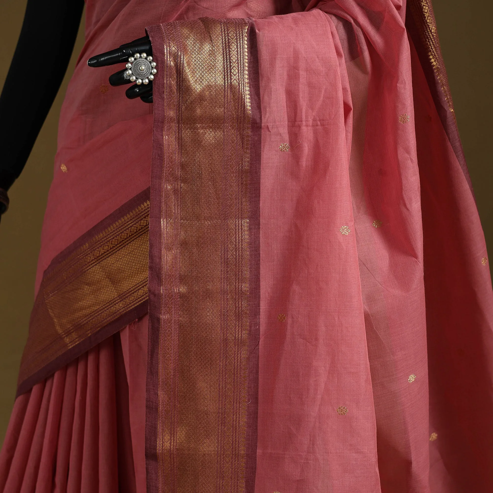 Pink - Thread Buti Cotton Kanchipuram Saree with Border 24 sold by Itokri product image thumbnail 3