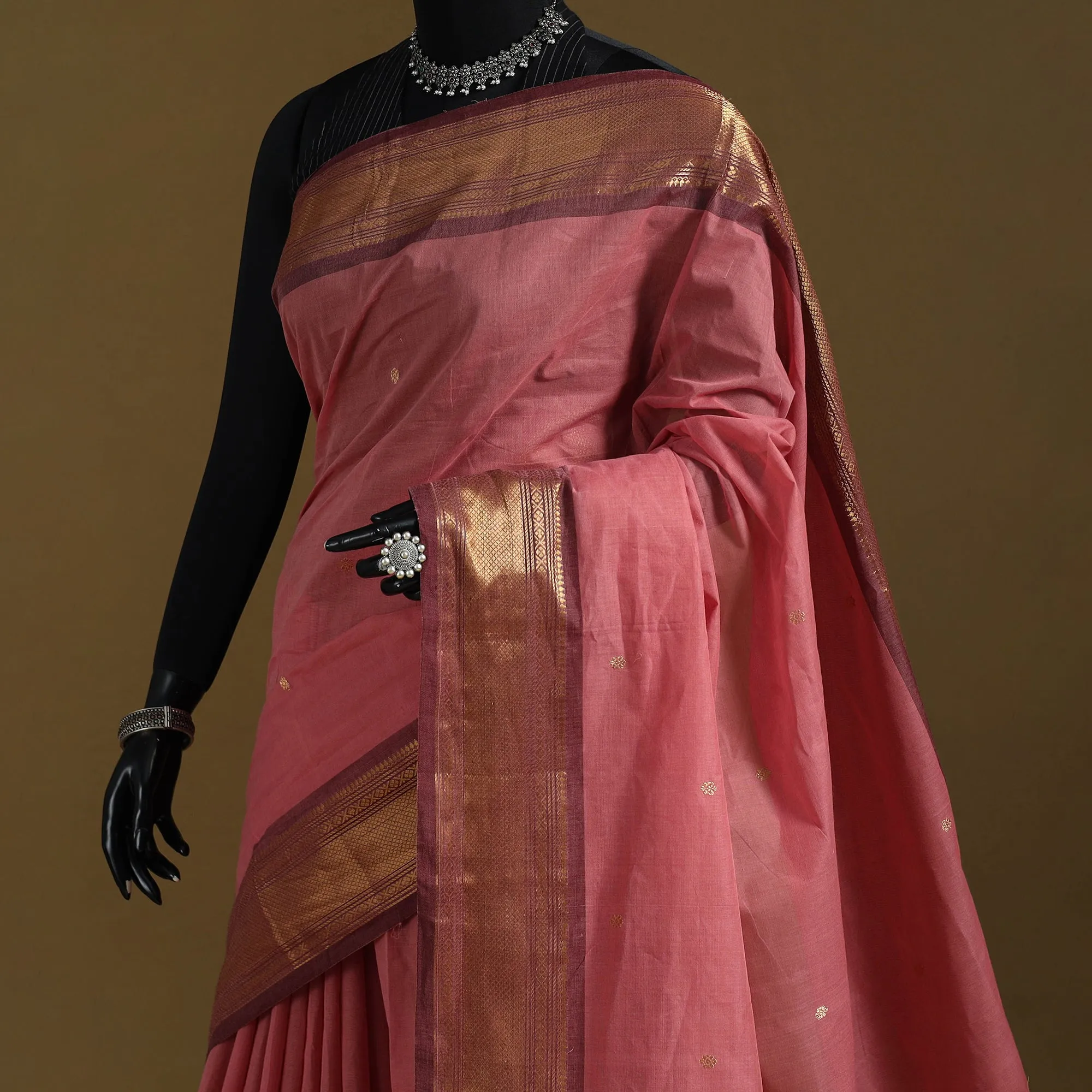 Pink - Thread Buti Cotton Kanchipuram Saree with Border 24 sold by Itokri product image thumbnail 2